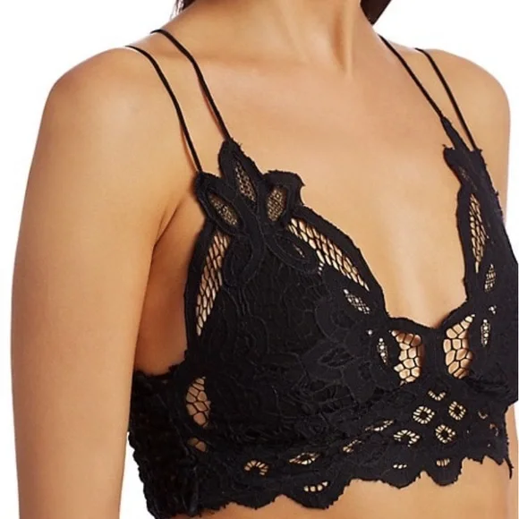 Miss Sparkling Lace Scalloped Eyelet Bralette Women Color Black Size XL - Picture 3 of 10